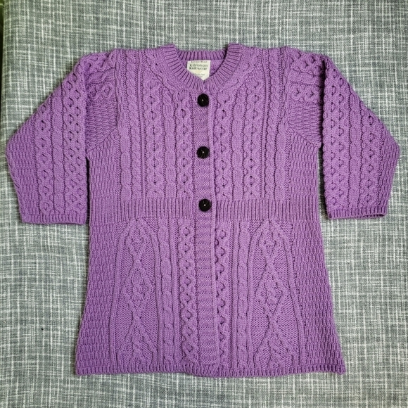 Kilronan Knitwear Cardigan Ireland Merino Wool Aran Style Lilac Rose Women’s S - Picture 8 of 9